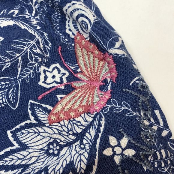 Johnny Was Workshop Linen Embroidered Paperbag Shorts XS Blue Walking Boho W8072 - Picture 8 of 11